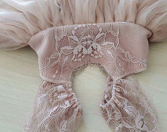 Dusty blush/ dusty rose/ dusty taupe "Raspberry Field" Flower Girl Dress French Lace and Silk like Tulle Dress for baby girl