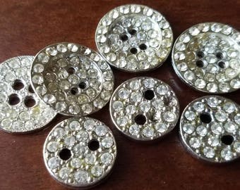 Vintage Buttons-7 beautiful some matching rhinestones silver metal (mar 224 17)