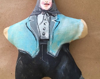 Stuffed doll handmade primitive child painted stuffed dolls tuxedo suit ONE DOLL girl child art