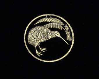 New Zealand - cut coin pendant - Kiwi, world's 5th weirdest bird - 1978