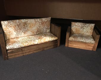 One inch Dollhouse Miniature Sofa and Chair Set
