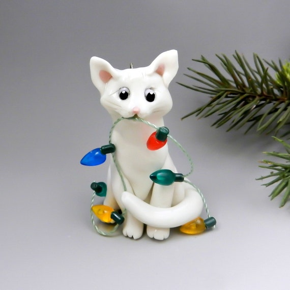 white cat christmas ornament figurine lights porcelain white cat christmas ornament figurine lights porcelain
