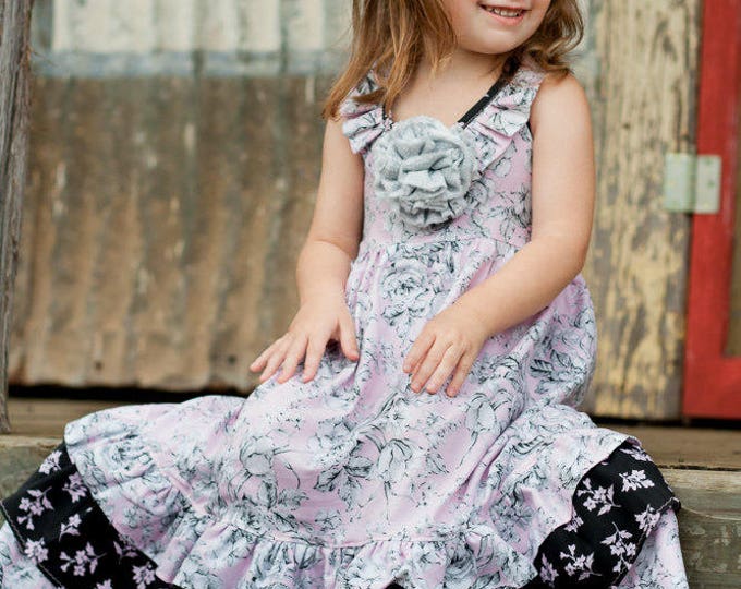 Country Flower Girl Dresses - Full Length Maxi Dress - CUSTOM AVAILABLE - Pink Ruffle - Toddler - Little Girl - sz 2T to 10 years