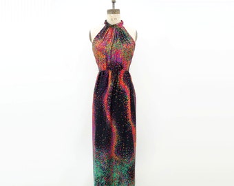 1970s Maxi Dress Ombre Maxi Dress Cosmic Neon Dress Black Pink Maxi 70s Maxi Dress Galaxy Print Dress Psychedelic Maxi Racer Back Dress m