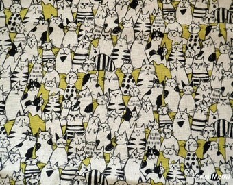 Japanese Fabric / Cotton Linen- Cats Yellow- Half Yard (nu170210)