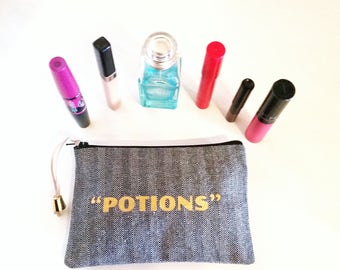 Makeup Bag in Black & White with Potions Graphic, Makeup Accessories, Makeup Holder, Cosmetics Bag, Beauty Accessories