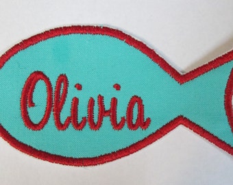 Fish Name Tags - Cats Name Tags, Name Tags, Fish Symbol for Name Tags, Applique, Patch, Patches for Children, Iron On or Sew On