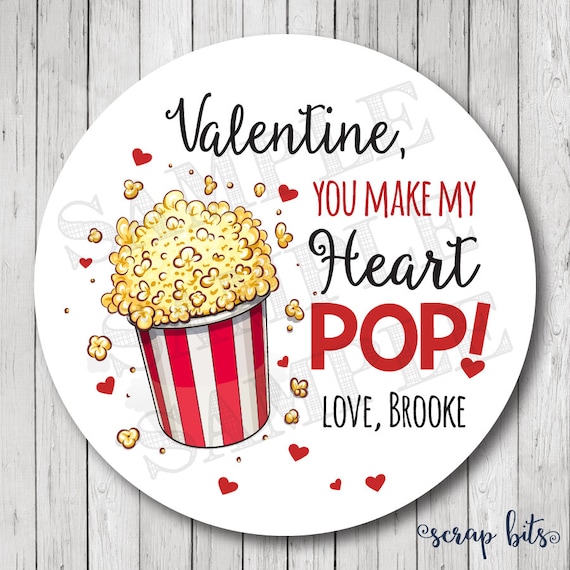 Items similar to You Make my Heart Pop Labels, Valentine Popcorn