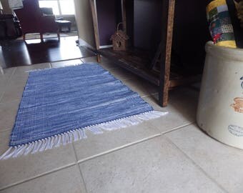 Hand Crafted Woven Denim Rag Rug 25" x 50"