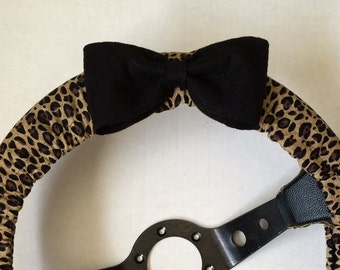 Cheetah leopard print fabric steering wheel cover with bow