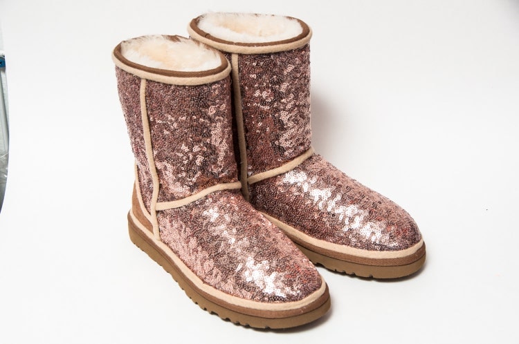 Sequin Rose Gold Ugg Classic Short Fuzzy Custom by princesspumps
