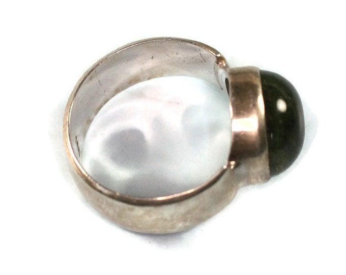 Green Rutilated Quartz Ring Sterling Ring Modernist Style Size 7.5