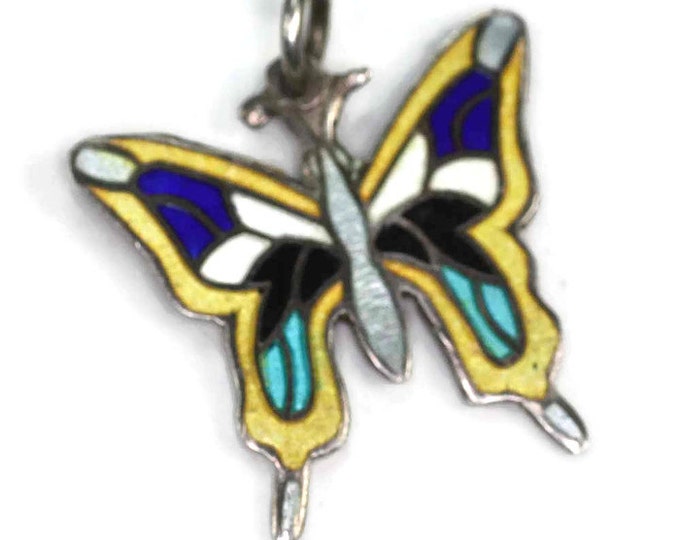 Los Castillo Enameled Butterfly Pendant Sterling Eagle 15 Mark Mexico