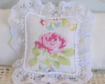 1:12 Pillow - English Garden and Lace- Scale Miniature Dollhouse - Romantic Shabby Cottage **Free Shipping**