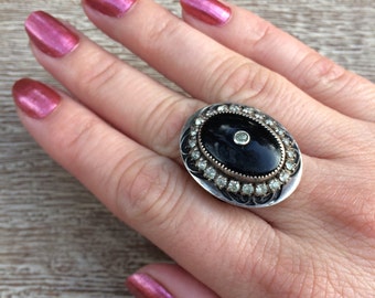 Reserved for Theresita-Vintage Art Deco Ring Onyx Vintage Sterling Silver