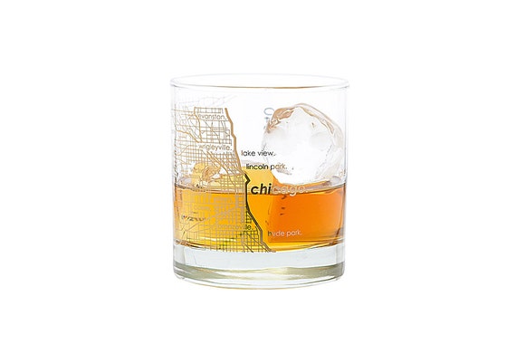 Goldleaf Chicago Map Rocks Glass