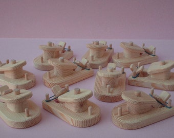 Buy 10- Pay for 9, Natural Wood Unfinished Paddle Tug Boats, Rubber Band Powered Bathtub Wooden Toy, Handmade Party Favor,Jacobs Wooden Toys