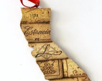 state ornament - california ornament - window ornament - cork ornament - wine gift - christmas ornament - state art - california art