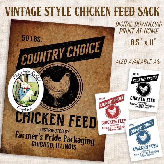 Chicken Feed Sack Label, Vintage Style Kitchen Sign ...
