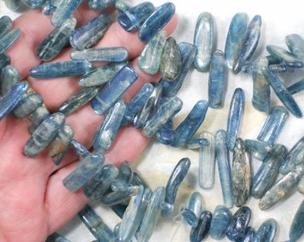 10 pcs Blue Kyanite Beads Polished Natural Top Drilled Tabs Slices Shards Daggers (5224 -10)