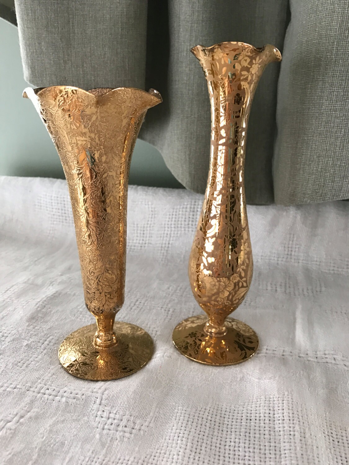 Gold Glass Bud Vase Lotus Vases 22K Gold Ruffled Top Vase