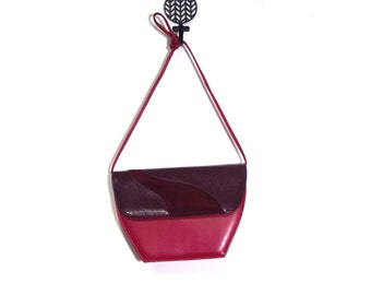Vintage 80s Fuchsia Pink and Purple Suede & Leather Geometric Shoulder Purse vestiesteam retro indie mod reptile preppy avant garde