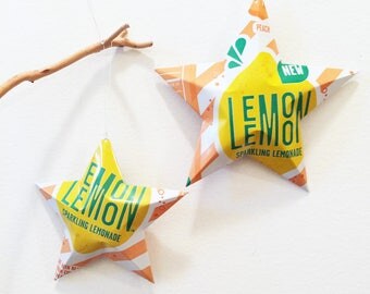 Choice: Peach Lemonade, Sparkling Lemon Peach Lemonade Stars Christmas Ornaments Soda Can Upcycled Diet