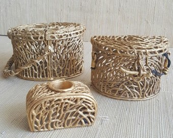 Vintage 90s Faux Bois Gold Sculpted TWIG Purses or Boxes or Candlestick Holder | Clara Studio for Asymmetry 1994 | jewelers quality