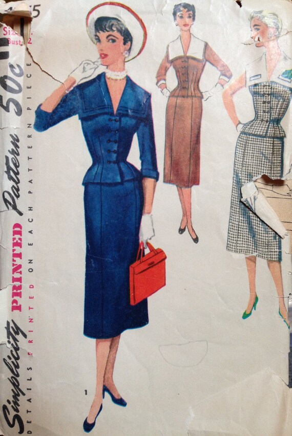 Vintage 50s 2 Pc Suit Dress Pattern 32 Bust Xs S Simplicity Vintage 50s 2 Pc Suit Dress Pattern 32 Bust Xs S Simplicity