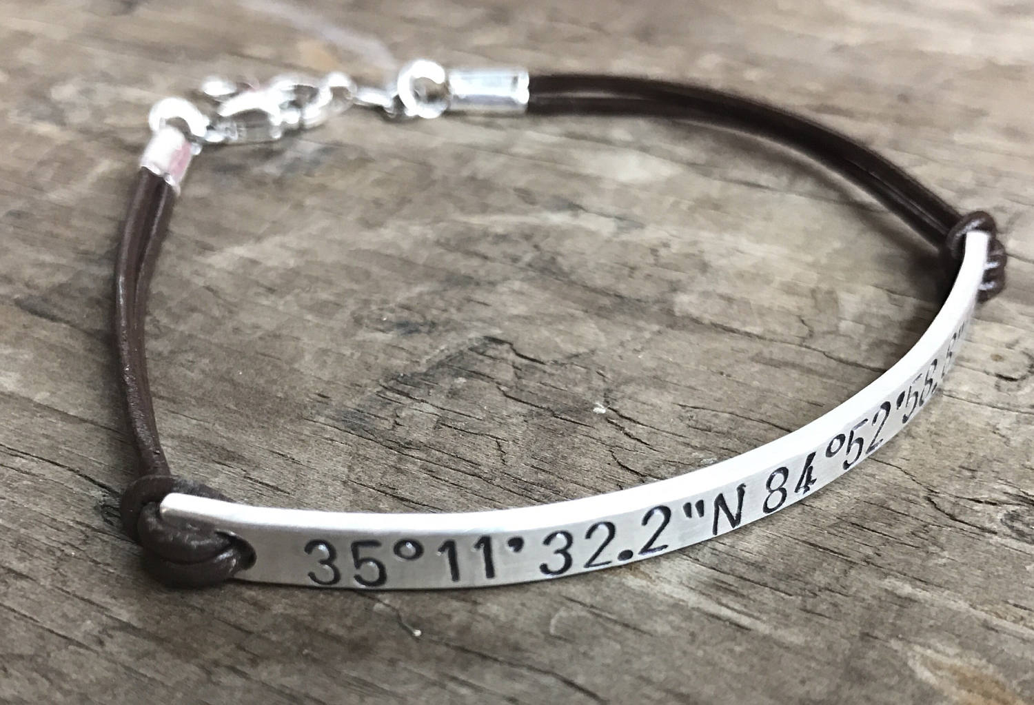 Personalized Women's Leather Sterling Silver Bracelet