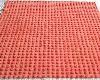 Fluffy Salmon Bates Pops Vintage Chenille Bedspread Fabric 25" x 24"