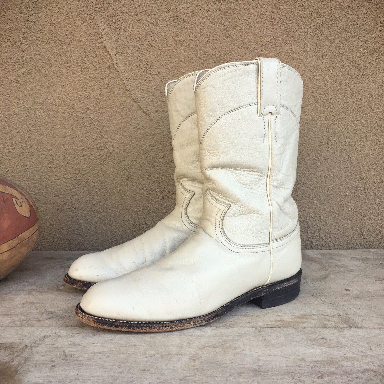 Vintage off white Justin roper cowboy boot Women size 6.5 C (fits like