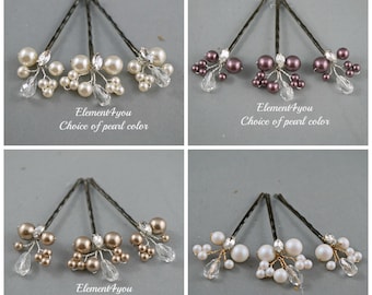 Pearl Hair Clips, Bridal Hair Pins, Wedding Hair Accessories, Swarovski Pearl Wedding Hair Pins, Set of 3, Floral Vine, Rhinestone hair clip