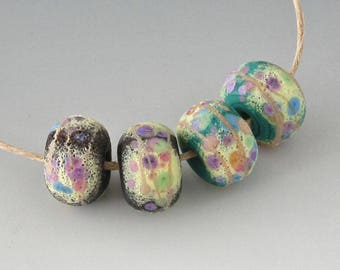 Rustic Sedona Nuggets- (4) Handmade Lampwork Beads - Black, Yellow, Green