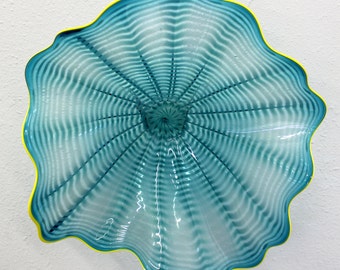 Beautiful Hand Blown Glass Art Platter Bowl 7583 BLUE ONEIL