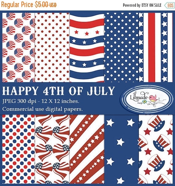 ON SALE 60%OFF Happy 4th of July digital papers for by bylilmade