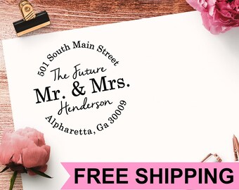 Future Mr and Mrs Round Return Address Stamp, Self Inking, Circle Wedding Stamp, Custom Stamp, Self Inking Stamp FTRND4040