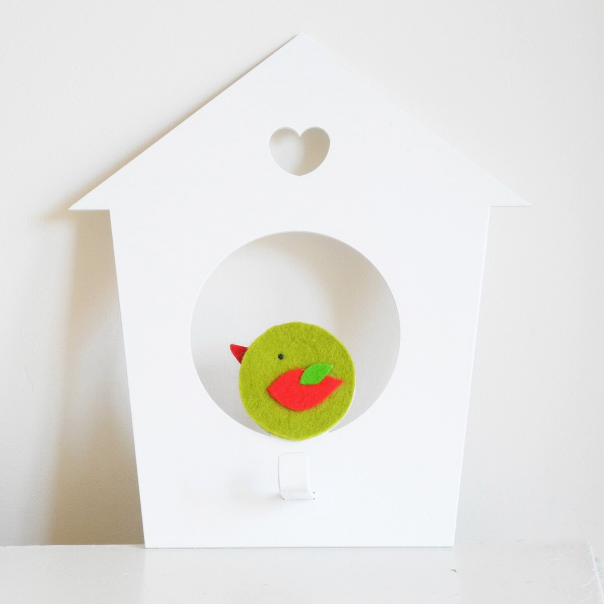 Birdhouse wall hook. Green bird. Bird kids decor. Scandinavian