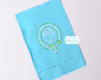 Turquoise Aqua Linen Hemstitched Guest Towel with Monogram