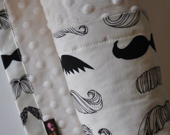 Gender Neutral Baby Infant Toddler Minky Blanket, XLARGE, Snuggle Size, 'Moustaches' and Minky