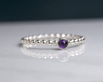 Dainty amethyst ring, February birthstone ring silver stacking ring, gemstone ring stacking - Juliet
