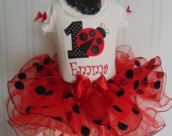 Ladybug Birthday Outfit- Summer Ladybug Outfit- Cute Embroidered and Personalized Onesie/T-Shirt/Tutu and Headband