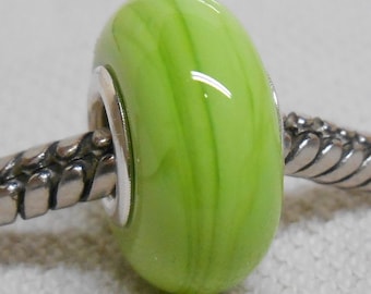 Light Green Color Lampwork Bead Silver Cored Bead Fits European Charm Bracelets