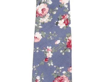 Men's Slate Blue Floral Tie (2" Wide) ~ Floral Necktie ~ Wedding / Graduation / Prom / Holidays