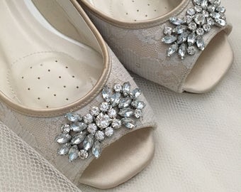 Lace Wedding Flats - Champagne Wedding Shoes - Lace Wedding Shoes - Lace Flats - Crystal Wedding Shoes - Custom Wedding Shoe Choose Color