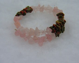 Rose Quartz and Unakite Bracelet, Healing Stones Bracelet, Chakra Jewelry, Natural Gemstone Synergy Bracelet