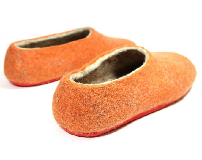 Boiled Wool Clogs, Orange Clogs, Felted Slippers For Women Men, Ethical Shoes, Minimalist Shoes, Bedroom Slippers, Wool Shoes Rubber Soles