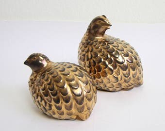 VINTAGE Ceramic Birds Statue Bronze Home Decor