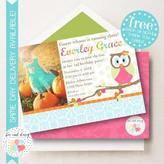 Woodland Owl Invitation, Woodland Owl Birthday Invitation, Woodland Owl Party, Girl First Birthday, Girl Birthday, Owl Photo Invite Il_570xn
