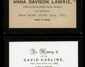 Lot of (2) Early Funeral Cards / Mourning & Memorial Int